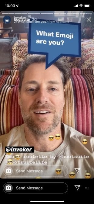 Instagram Story of Hootsuite CEO, Ryan Holmes, using the Emoji Roulette Instagram AR filter