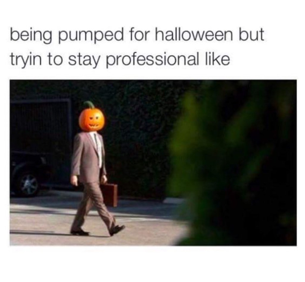 professional pumpkin in suit, halloween memes