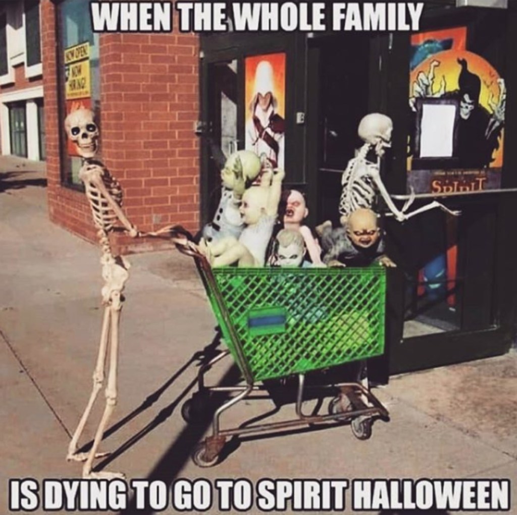 funny halloween meme skeletons shopping 